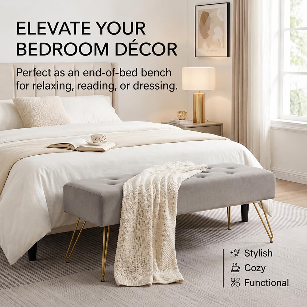 Velvet Button-Tufted Entryway Bench, 39.37" Modern Upholstered Bedroom B...