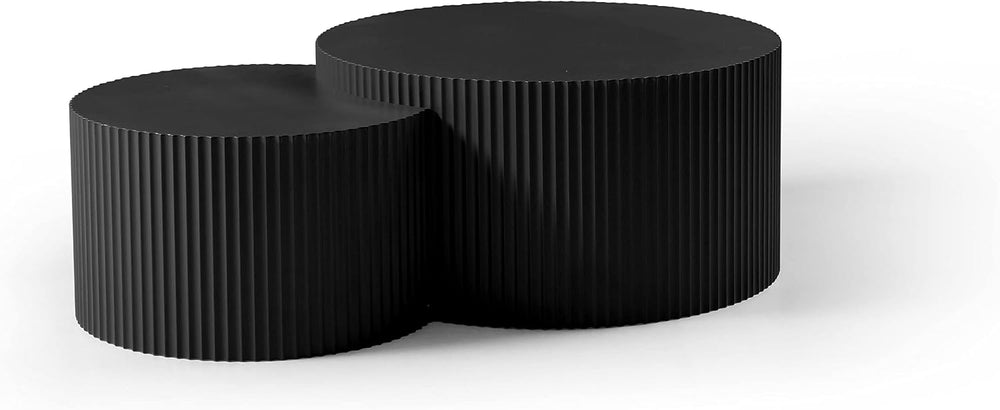 Black Nesting Table Set of 2 Round and Half Moon Shapes,No Need Assembly