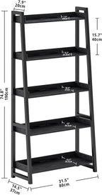 IRONCK Industrial Bookshelf 5-Tier 31.5 in Wide, Bookcase Ladder Shelf, Storage Shelves Rack Shelf Unit, Accent Furniture Metal Frame, Home Office Furniture for Bathroom, Living Room