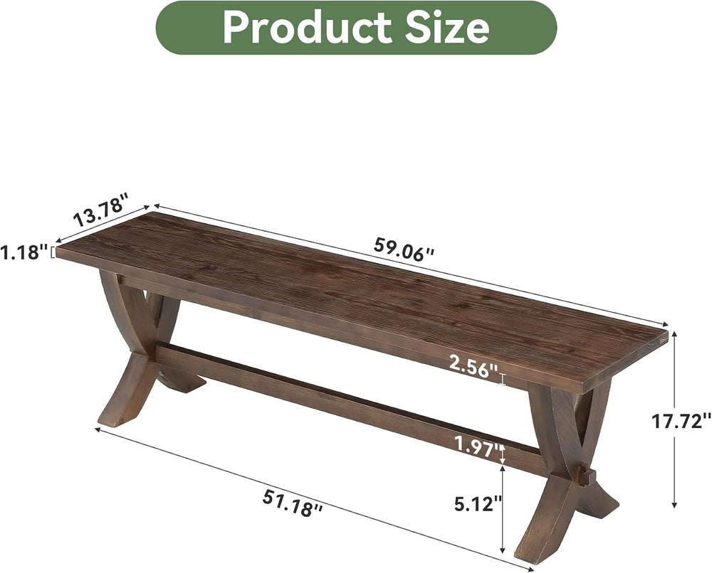 59" Solid Wood Entryway Bench, Farmhouse Long Dining Bench Seat with X-S...