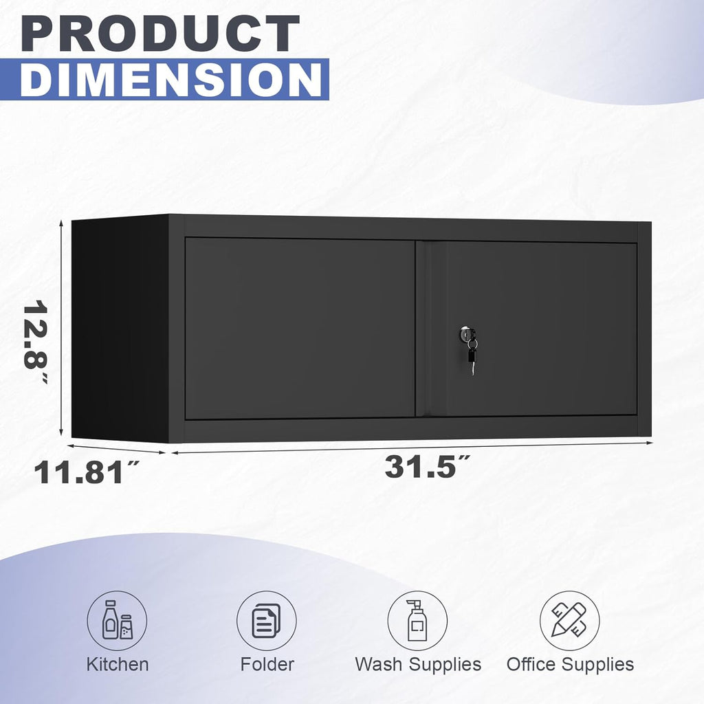 Garage Locking Cabinet, 13” H Garage Storage Cabinet Wall Mounted, Floating Storage Organization for RV, Hanging Tool Storage Cabinets for School, Office, Warehouse, Black