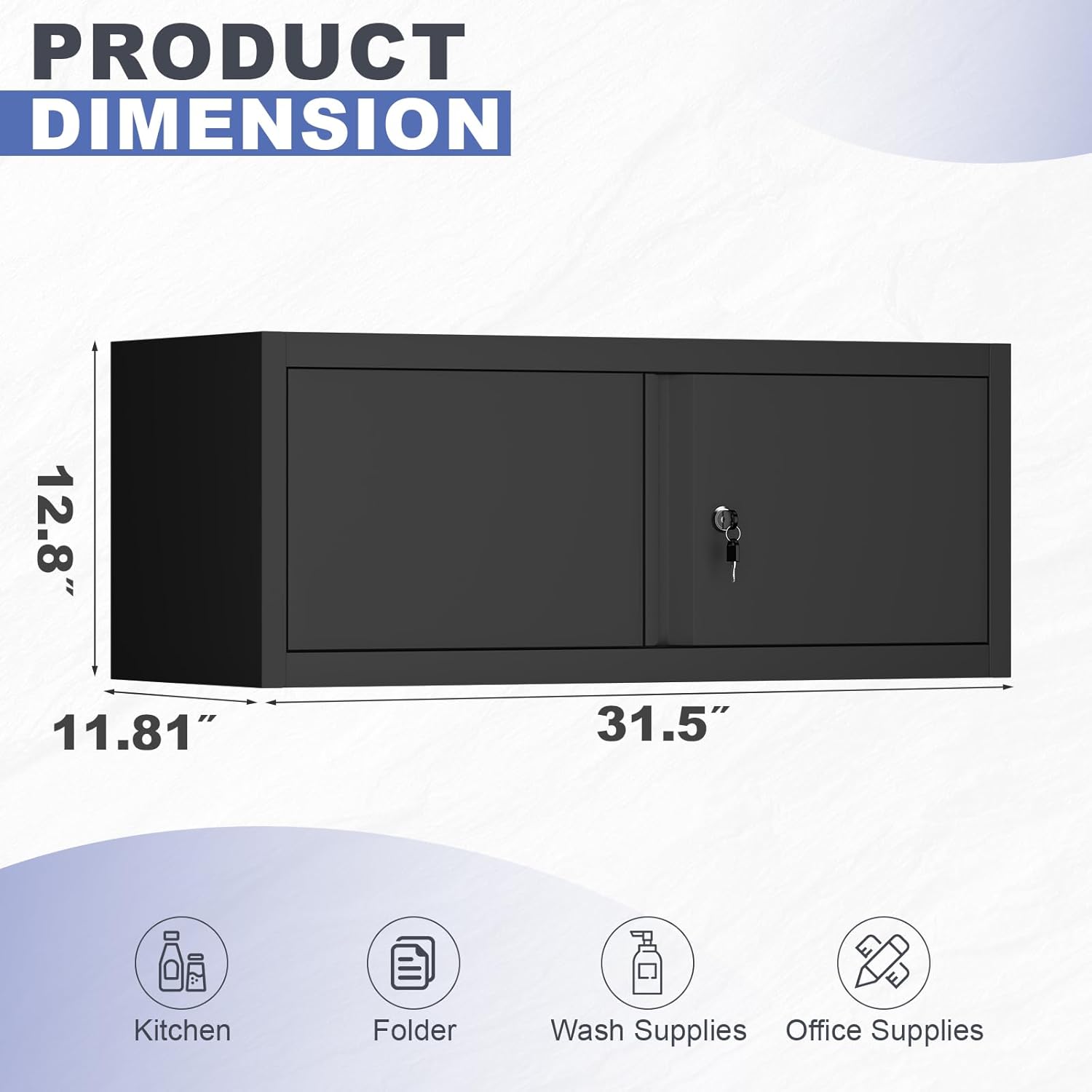 Garage Locking Cabinet, 13” H Garage Storage Cabinet Wall Mounted, Floating Storage Organization for RV, Hanging Tool Storage Cabinets for School, Office, Warehouse, Black