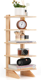 5-Tier Wooden Bookshelf for Small Spaces – Narrow Space-Saving Bookcase & Storage Shelf Organizer for Bedroom, Living Room, or Office – Compact Freestanding Wood Bookshelf
