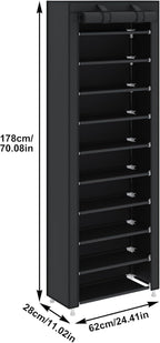 UDEAR 10-Tier Free Standing Shoe Rack Sturdy Shoe Rack Organizer for Closet Entryway Stackable Shoe Shelf with Dustproof Cover,Black