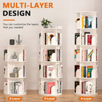 Nidouillet Rotating Bookshelf Tower, 5 Tier Spinning Bookcase Lazy Susan, Revolving 360 Book Shelf Storage Round Organizer, Vertical Rotate Turning Corner Book Case for Small Space, White