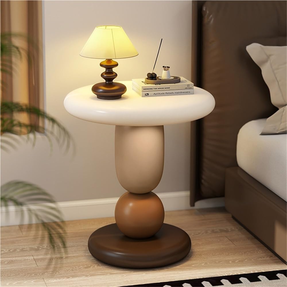 Round Bedside Table, Resin Side Table, Modern Accent Table, Simple Decorative...