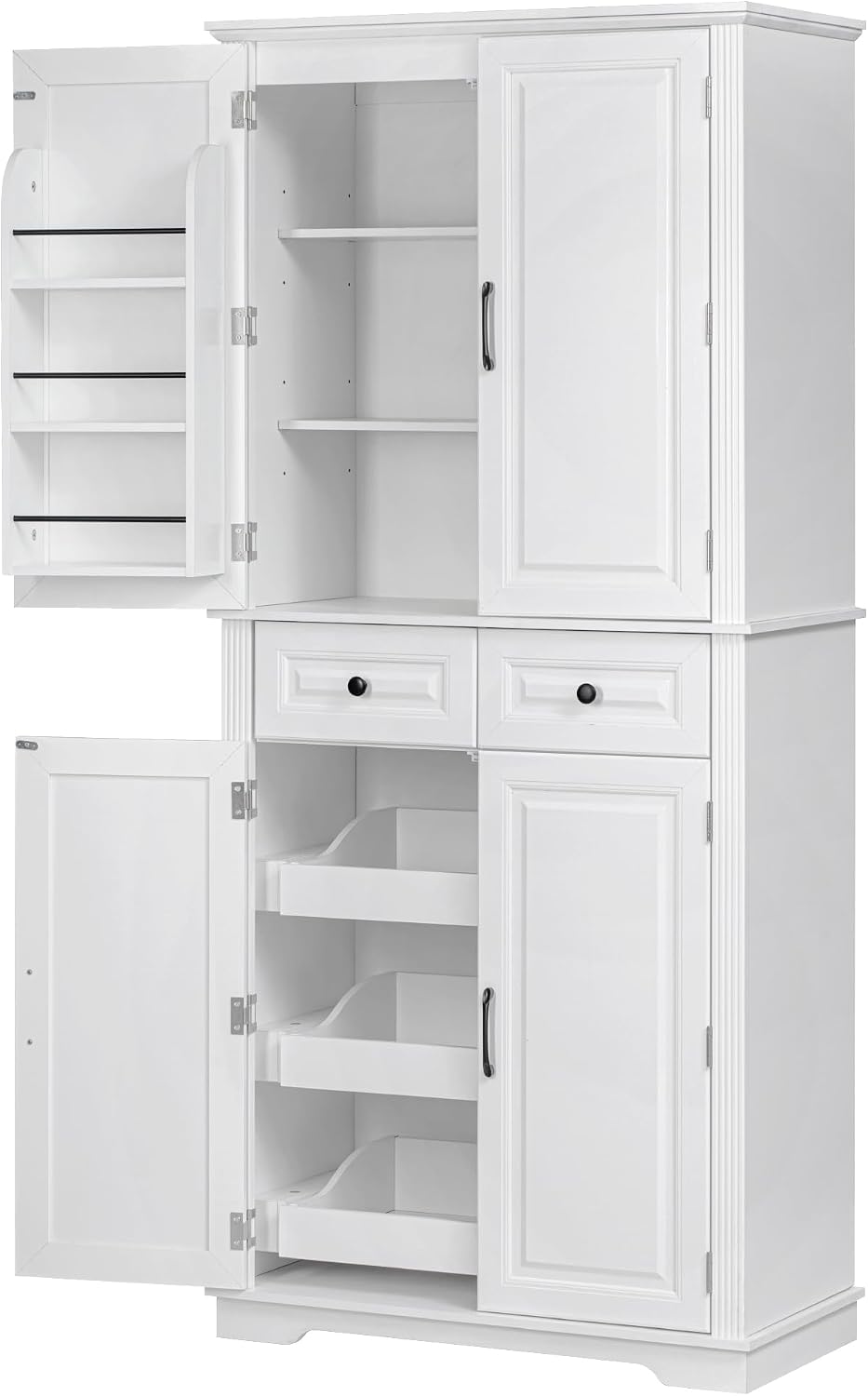 Kitchen Pantry with 3 Pull Out Cabinet Organizers, Farmhouse Freestanding Sto...
