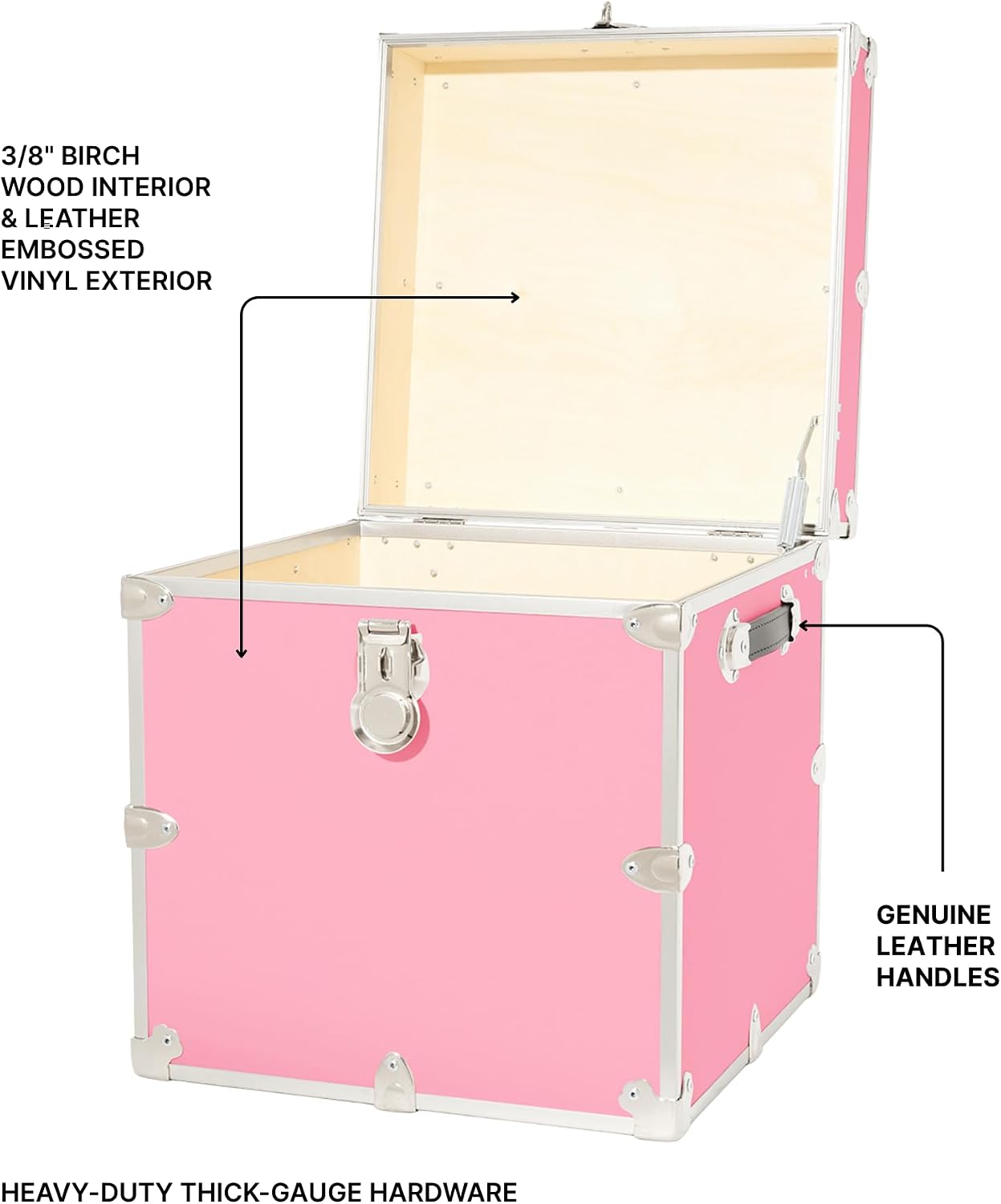 Rhino Classic Cube Trunk, College Dorm Footlocker & Home Storage End Table | 18"L x 18"W x 20"H, 1500+ lb Capacity, Baltic Birch Plywood, Nickel Plated Steel, Durable, Office Storage, Dorm Room