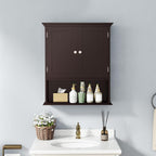 Tangkula Bathroom Wall Cabinet, Wooden Hanging Storage Cabinet with Doors & Shelves, Multipurpose Storage Cabinet for Restroom Kitchen Living Room, Wall Mounted Bathroom Medicine Cabinet (Brown)