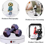 JAYEGT Motorized Rotating Display Stand, 220 Lbs Load, 360 Degree Electric Rotating Turntable for Photography Products Display， Show,Remote Control Angle, Speed (White/ 11.8inch /Rechargeable/Adapter)