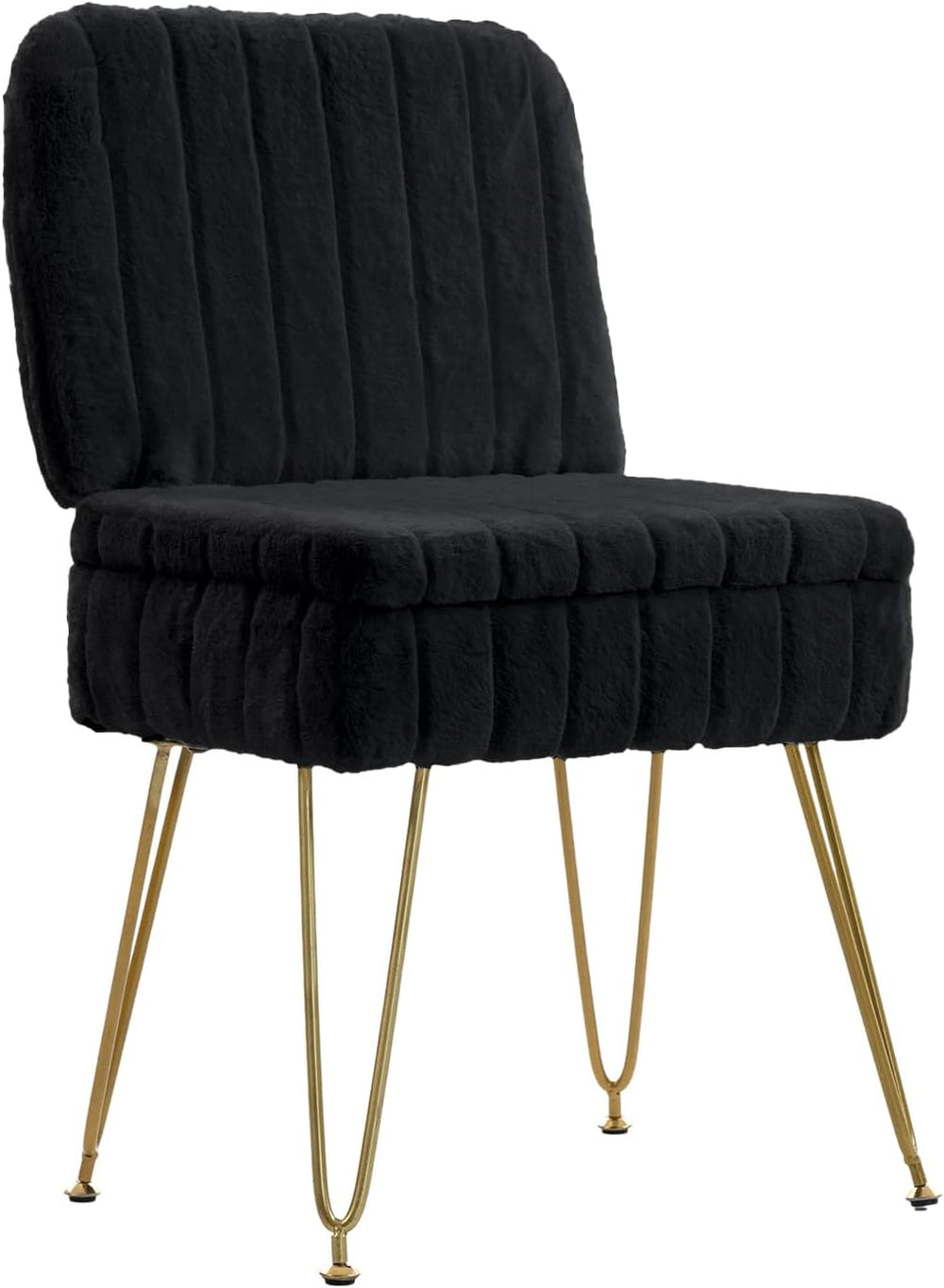 Vanity Chair with Storage | Comfy Ottoman with Folding Back | Faux Fur Vanity...