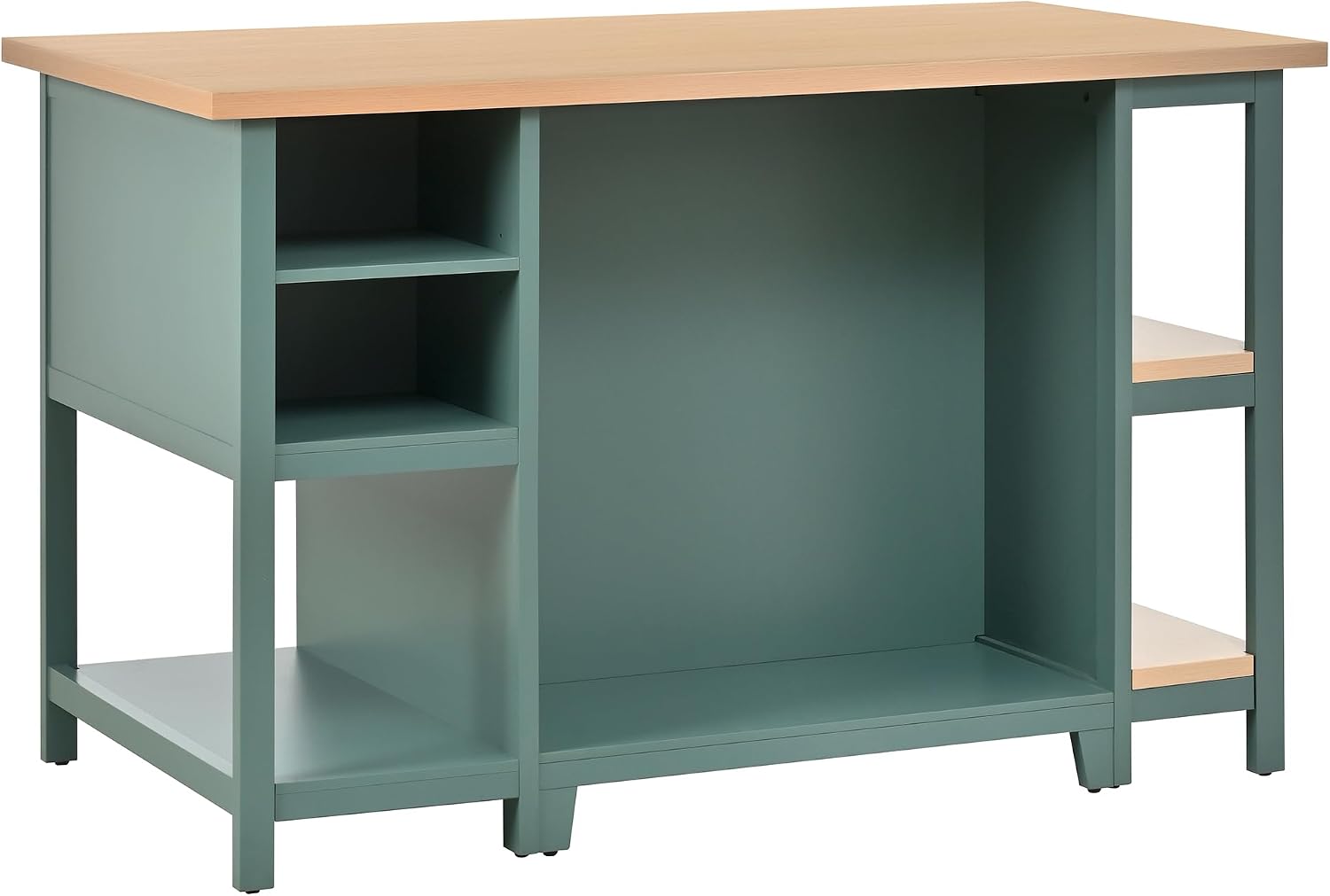 Christopher Knight Home Aaron 58" Kitchen Island with Storage, Modern Island Table for Kitchen, Storage Cabinet with Open Shelves, Wooden Kitchen Prep Table, Coffee Station Cabinet, Green+Natural