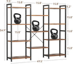 Casaottima Triple 4 Tier Bookshelf, Large Bookcase with 11 Open Display Shelves, Modern Industrial Book Shelves Book Case for Bedroom, Wide Standing Shelving Unit for Living Room Home Office, Vintage