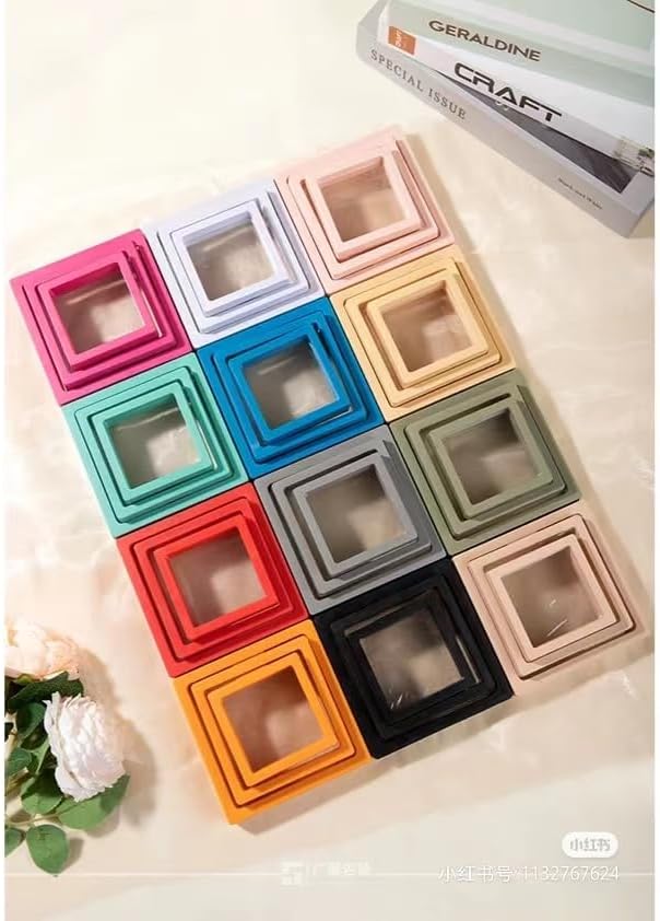 12PCS 3D Floating Frame Display Stand, Jewelry Box, Gift Box, Ornament Organizer, Small Travel Jewelry Box, PE Film Anti-Oxidation, Suspended Display Box Stackable (4.33 * 4.33, Type 1)