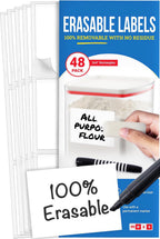 MESS Reusable Kitchen Labels – White Dry Erase, 3x4 in, 48-Pack – Erasable Organizing Stickers for Fridge & Freezer