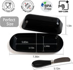 Butter Dish with Lid and Knife, Durable Countertop & Fridge Butter Keeper, BPA-Free Melamine Butter Container, Dishwasher Safe, Fits East/West Coast Butter Sticks (Black)