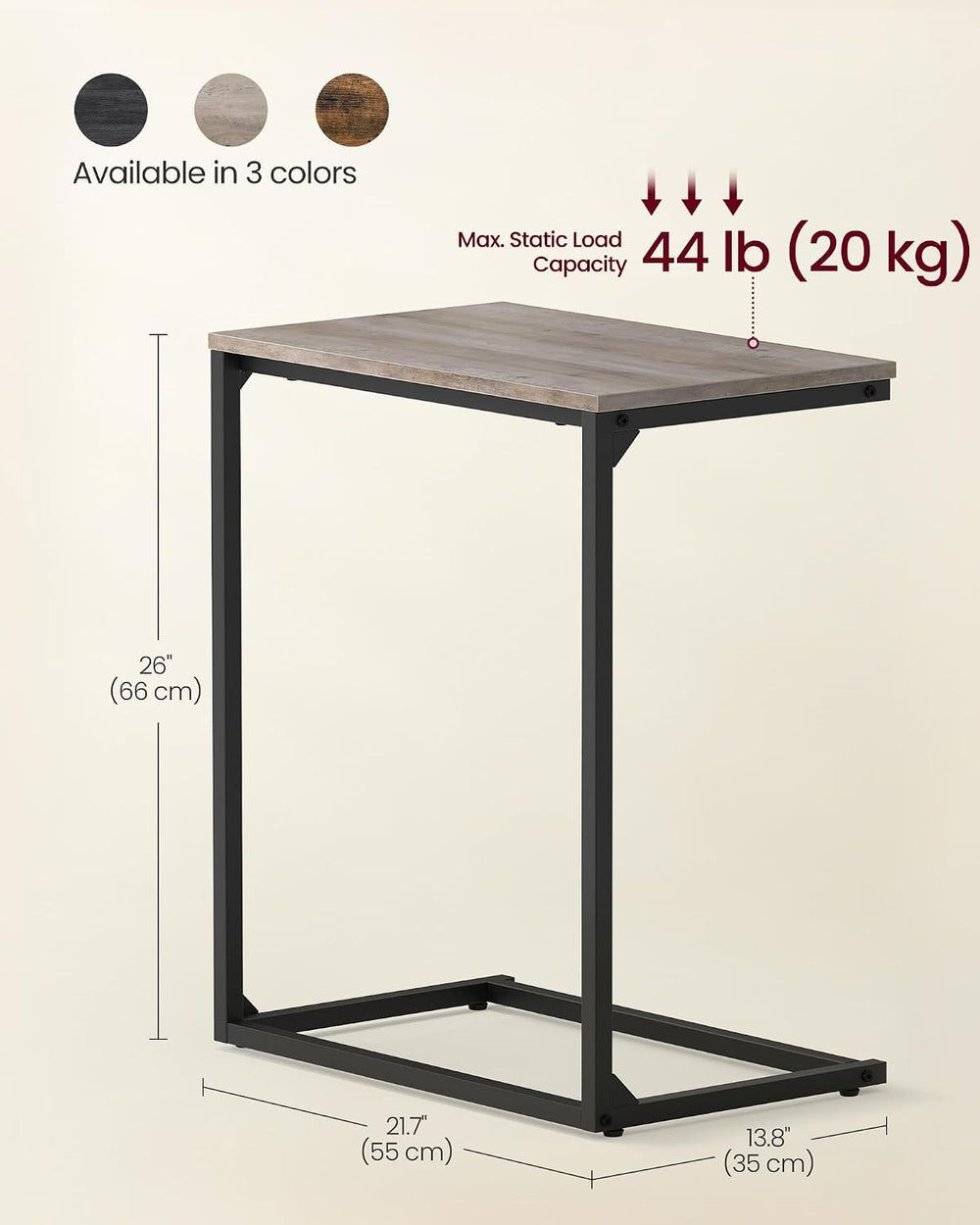 VASAGLE C Shape End Table, Small Coffee Table For Couch Or Sofa, Industrial S...