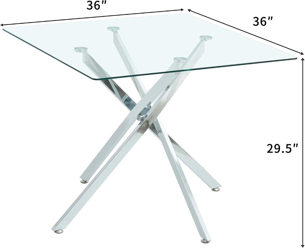 HomVent 3Pcs Square Glass Dining Table Set for 2 with 2 Grey Leather Chair | 36''Silver Glass Dining Room Table Set Kitchen Table Chair Set of 2,Dinner Table Dining Set with Glass Top for Home Kitchen