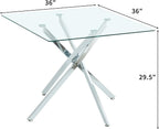 HomVent 3Pcs Square Glass Dining Table Set for 2 with 2 Grey Leather Chair | 36''Silver Glass Dining Room Table Set Kitchen Table Chair Set of 2,Dinner Table Dining Set with Glass Top for Home Kitchen