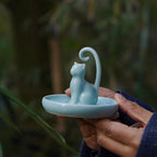 Handmade Celadon Cat Ring Holder Dish | Ceramic Jewelry Tray for Rings & Earrings, Cat Lover Gift for Women, 8th 9th Pottery Anniversary, Birthday Gift