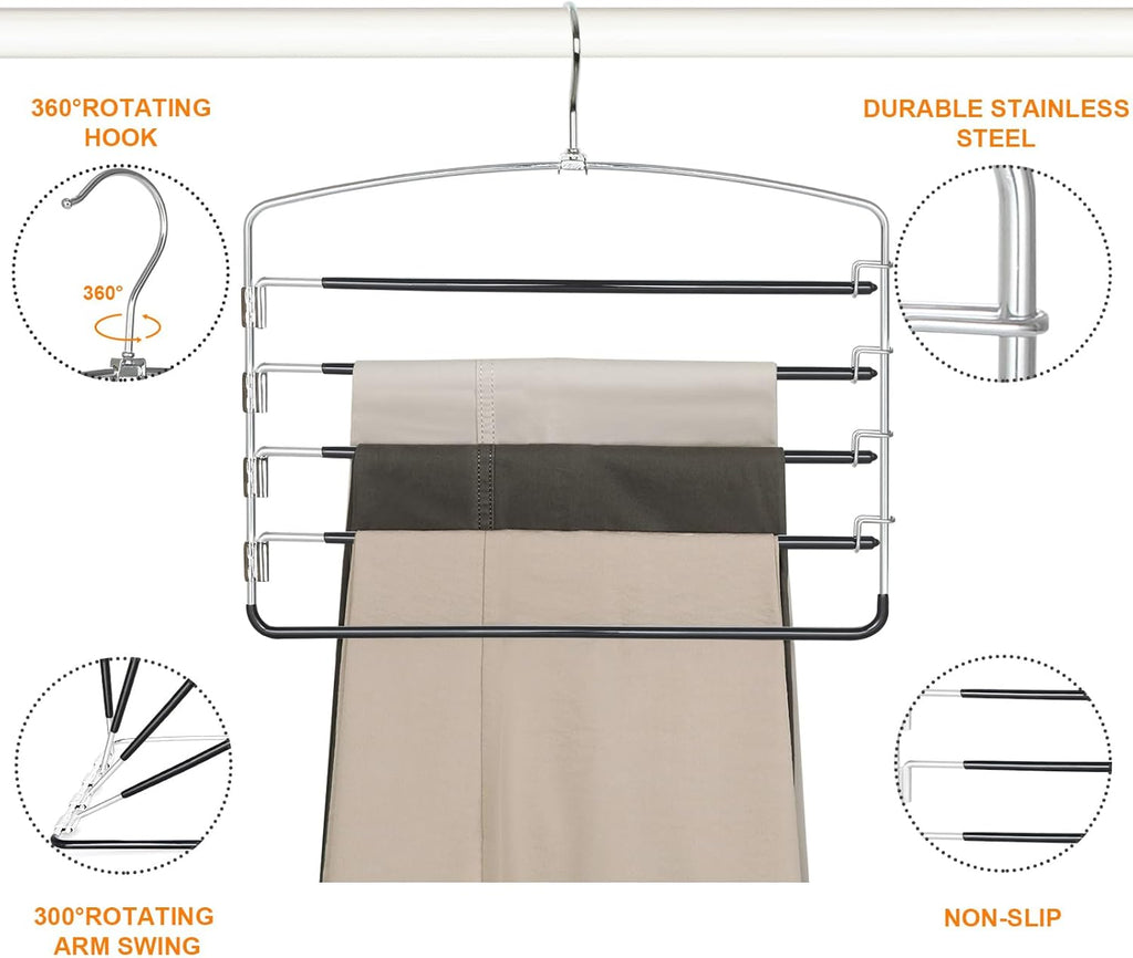 TOPIA HANGER Pant Hangers Space Saving 3 Pack Yoga Pants Leggings Hangers for Closet Non Slip 5 Tier Swing Arm Hanger Organizer for Pants Yoga Pants Leggings Trouser Jeans Slack - CT49B