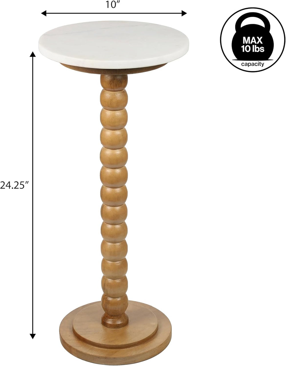 JONATHAN Y Monroe Wood and Marble Round Drink Table with Bobbin Spool Pedesta...