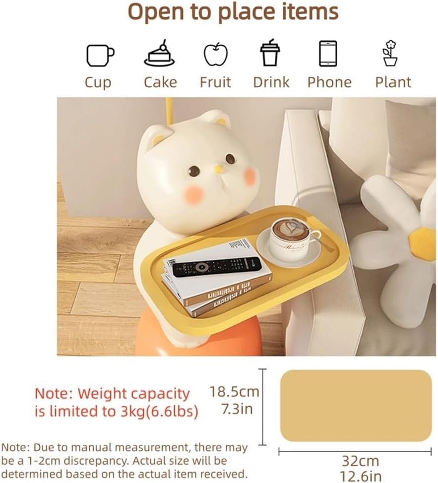 Adorable Cartoon Side Table with Tray, Resin Side Table with Balloons Decor a...