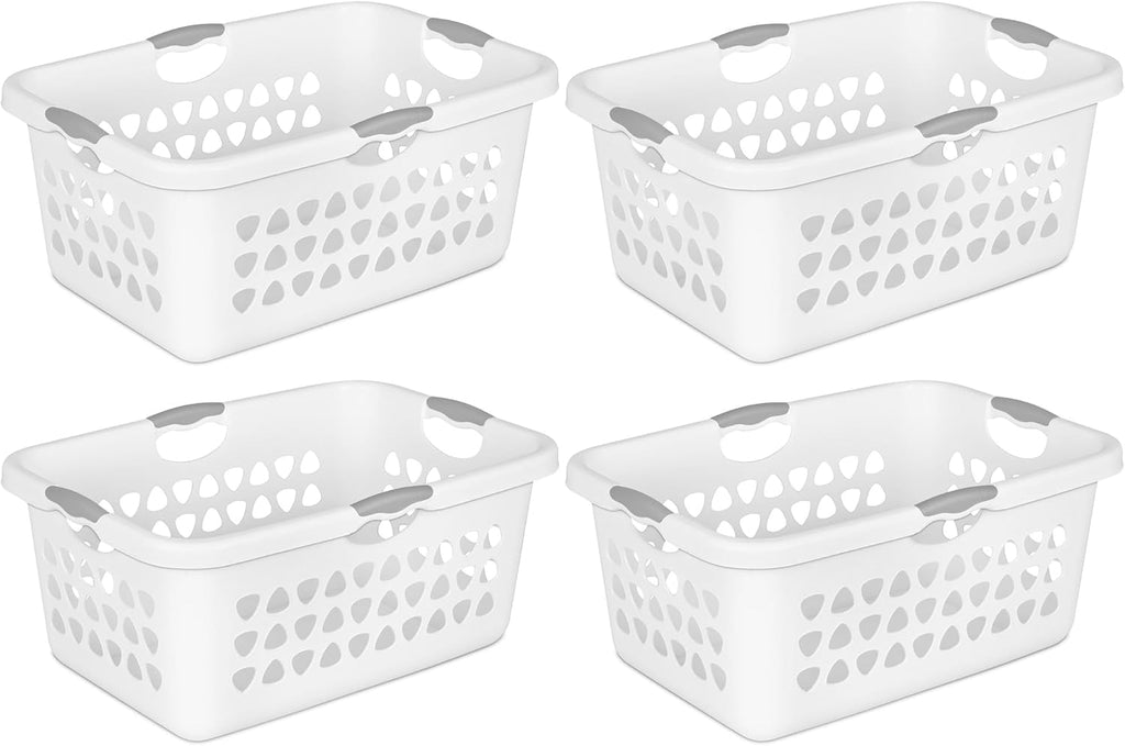 Sterilite 4 Pack Ultra Laundry Basket, Plastic Clothes Hamper, Large Rectangle Bin with 4 Comfort Grip Handles, 2 Bushel Capacity, White