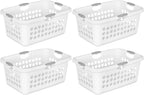 Sterilite 4 Pack Ultra Laundry Basket, Plastic Clothes Hamper, Large Rectangle Bin with 4 Comfort Grip Handles, 2 Bushel Capacity, White
