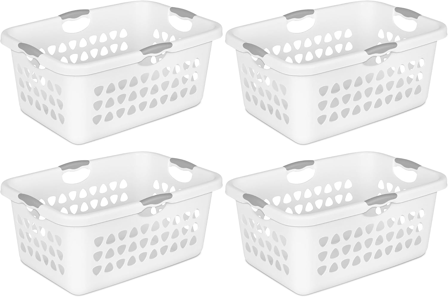 Sterilite 4 Pack Ultra Laundry Basket, Plastic Clothes Hamper, Large Rectangle Bin with 4 Comfort Grip Handles, 2 Bushel Capacity, White