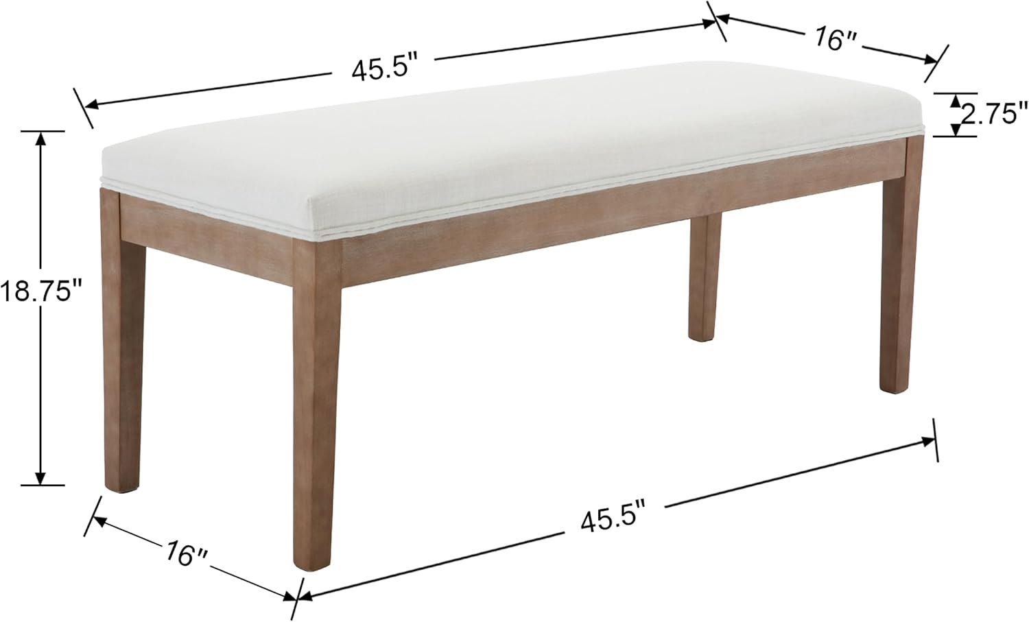 Linen Dining Bench Upholstered Entryway Bench Farmhouse Shoe Bench Seat Ottoman for Hallway Living Room Bedroom End of Bed Dining Room Kitchen, 45.5" Long, Beige