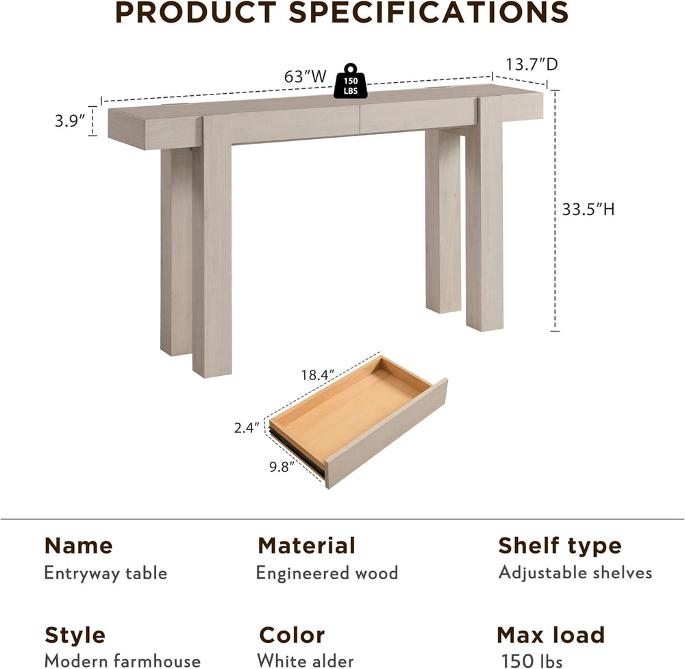 OKD Modern Farmhouse Entryway Table with 2 Drawers, 63" Wooden Console T...