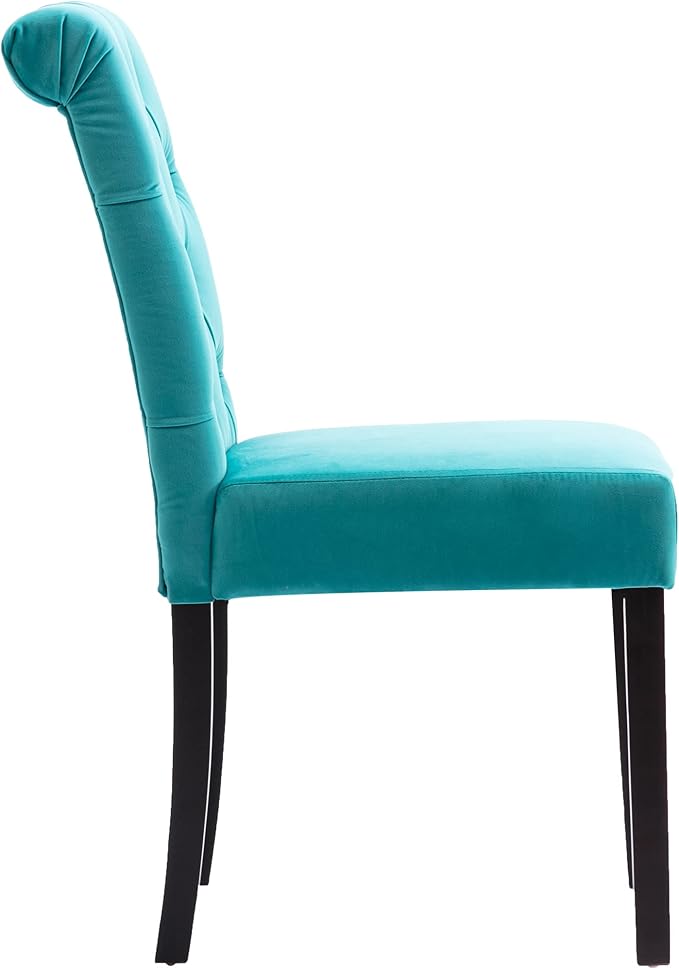 Velvet Dining Chairs Set of 6 Upholstered Dining Room Chairs Modern Tufted Accent Chairs Wooden Parsons Side Chairs for Home Kitchen Restaurant, Cyan