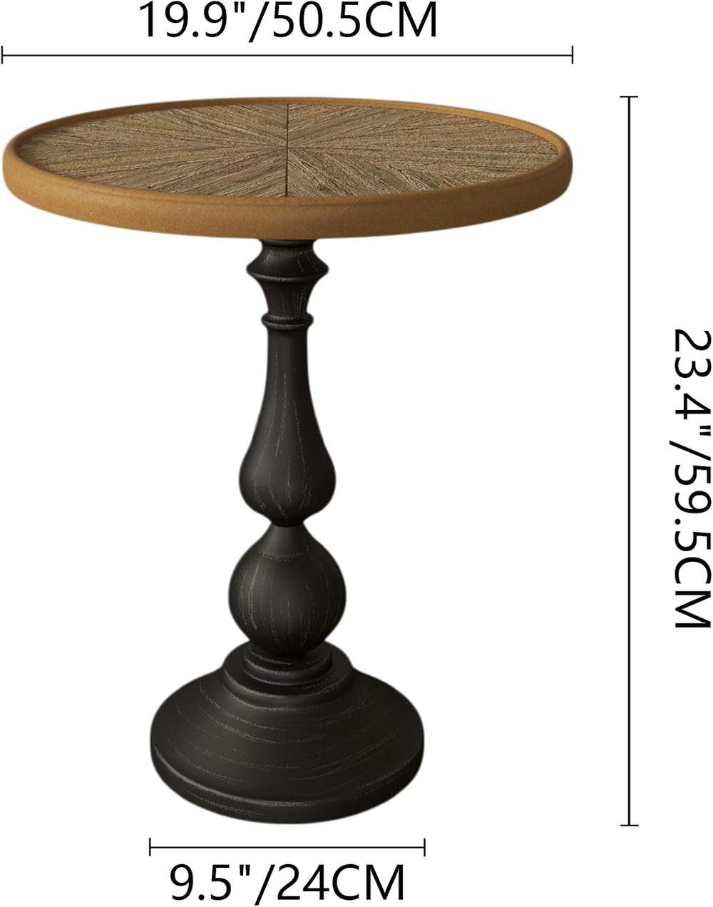 French Country Round Side End Table, Retro Vintage Modern Wood Pedestal Side ...