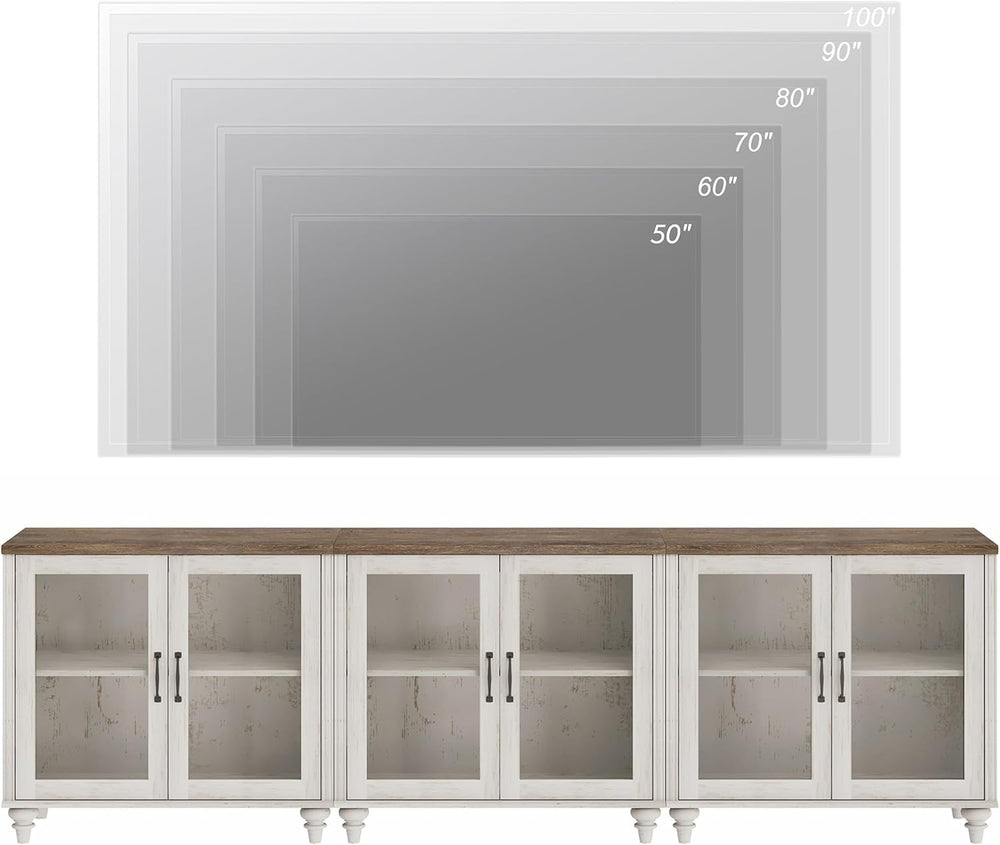 WAMAPT 101" Farmhouse Sideboard Credenza with 6 Glass Doors, Large Coffe...