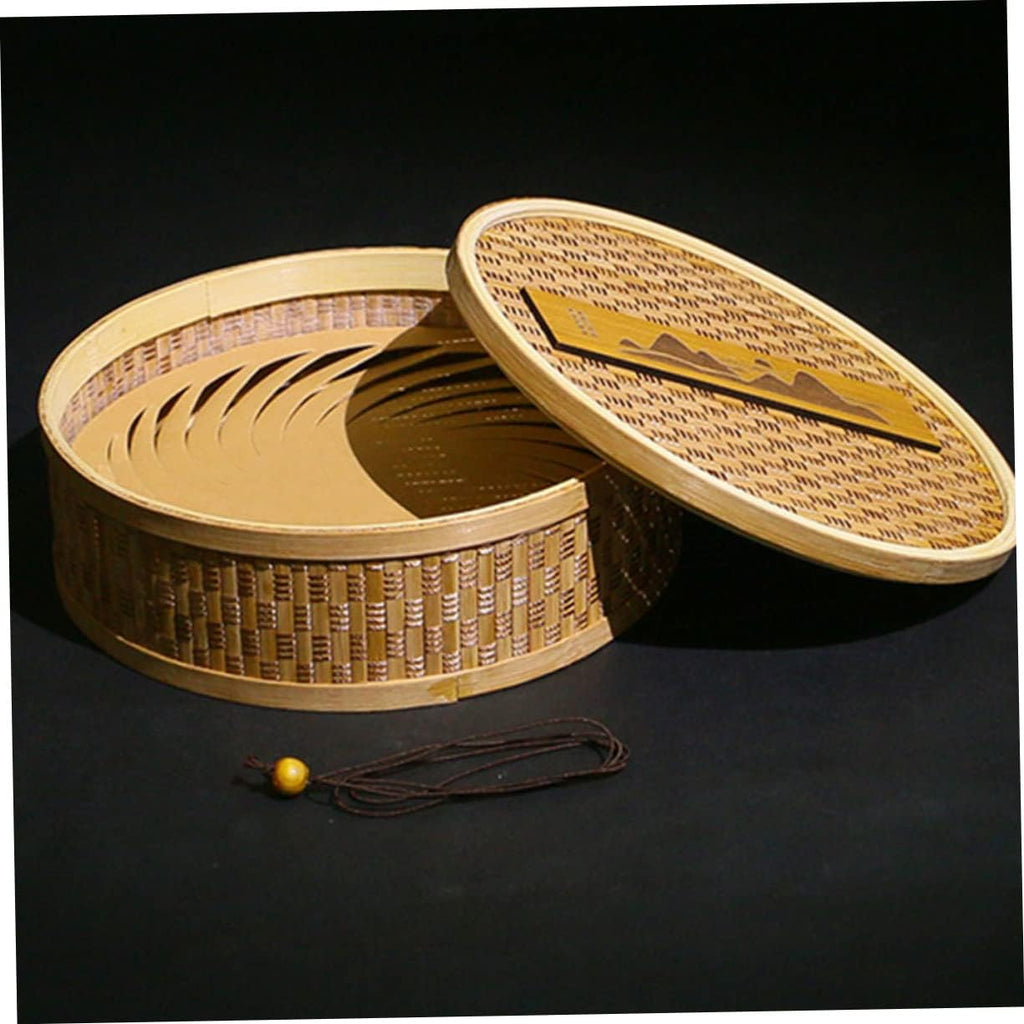 IMIKEYA Bamboo Tea Box Woven Design Tea Cake Storage Container for Home and Office Organization