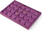 Velvet Necklace Display Tray, Stackable 24 Grid Insert Pendant Necklaces Storage Holder Plate, Jewelry Retail Countertop Organizer (Purple)