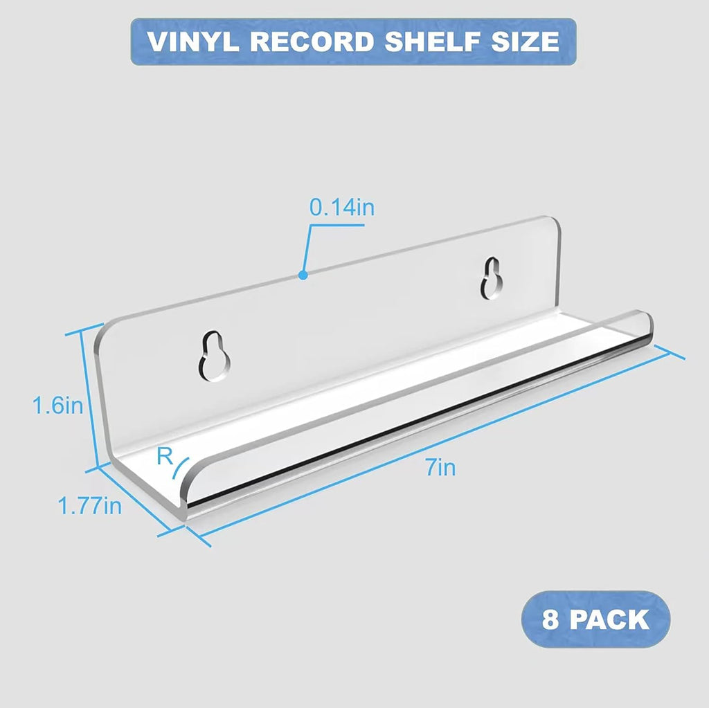 WPESI Vinyl Record Shelf Wall Mount 8Pack,7 Inch Acrylic Record Shelf,Record Wall Display, Vinyl Record Holder CD Rack,8 Pack(Clear)