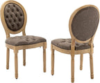 French Country Dining Chairs Set of 4,Farmhouse Upholstered Dining Room Chairs with Tufted Round Back&Solid Leg,PU Leather Kitchen Side Chairs for Kitchen/Bedroom/Dining Room,Brown