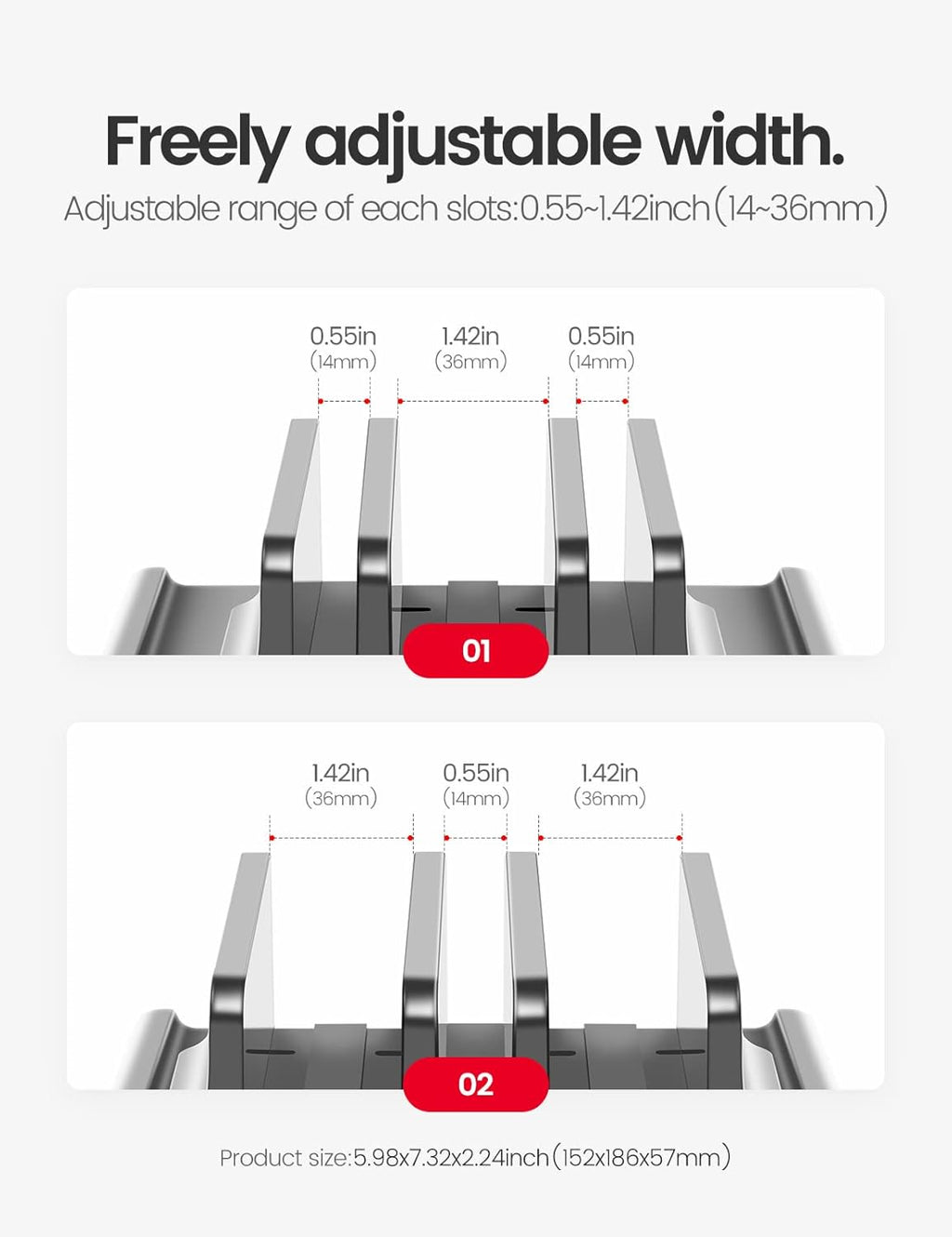3-Slot Vertical Laptop Stand Holder,Adjustable ABS Plastic Desktop Notebook Dock,Vertical Laptop Stand Space-Saving for All MacBook/Surface/Samsung/HP/Dell/Chrome Book
