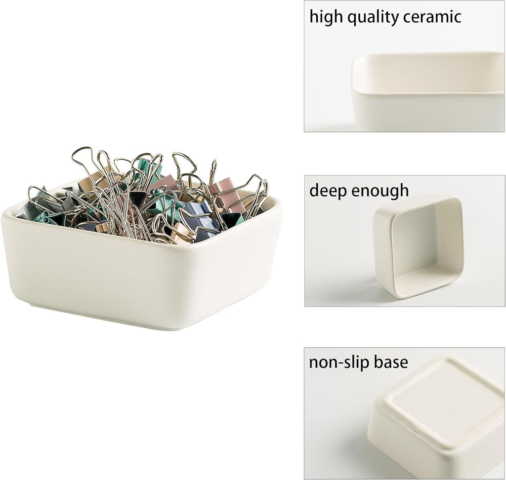 Ceramic Paper Clip Holder for Desk Cute Binder Holder Paperclip Holders for Office Paper Clips Dispenser Organizer desk décor (white)