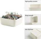Mecaikru Ceramic Paper Clip Holder for Desk Cute Binder Holder Paperclip Holders for Office Paper Clips Dispenser Organizer desk décor (white)