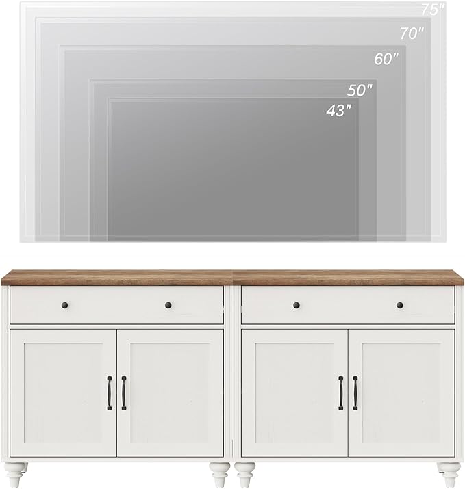 WAMPAT Entertainment Center with Bookshelves for TVs up to 75", Farmhouse Wall Unit TV Stand with Doors & Drawer, Media Console Table for Living Room, Bedroom & Home Theater, White