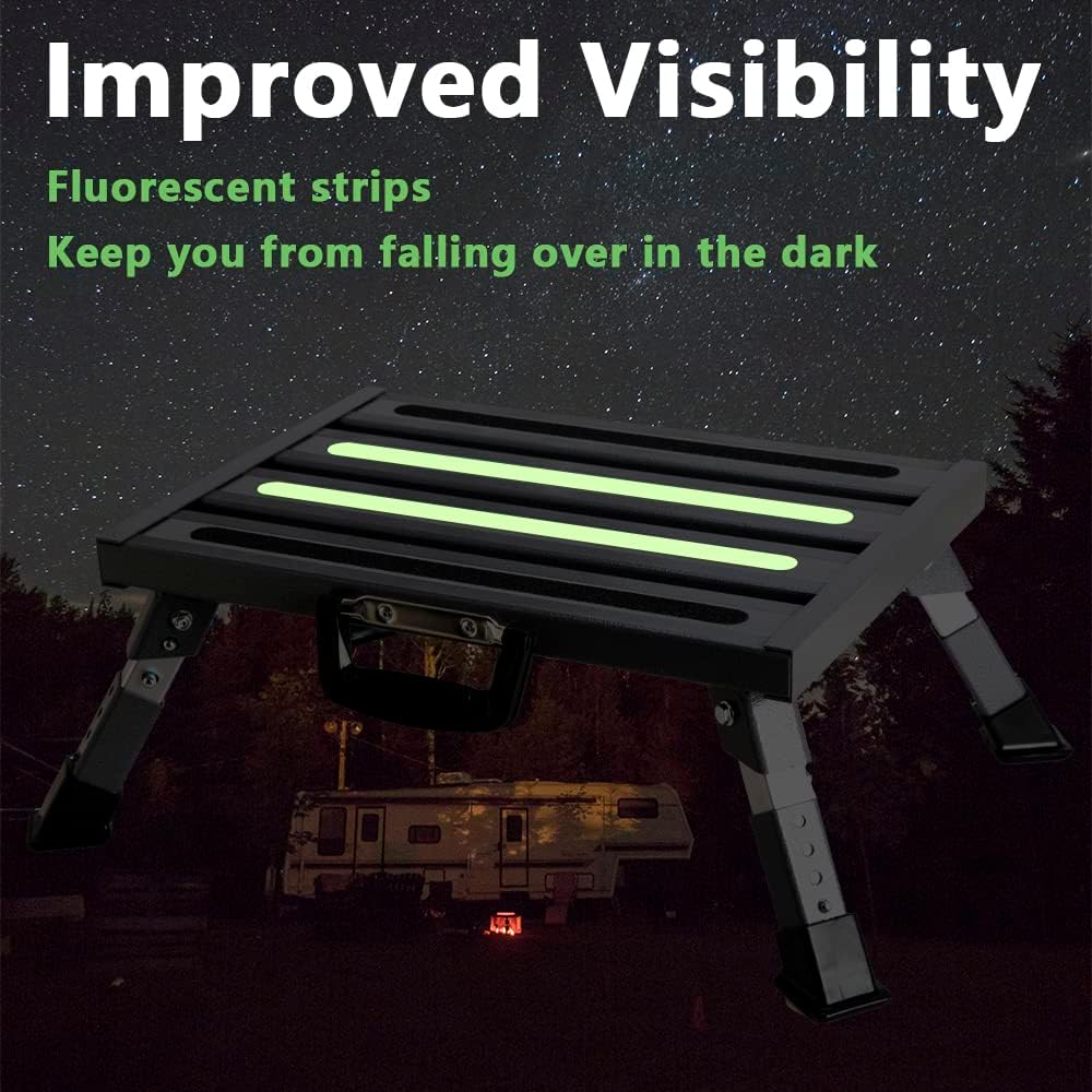 Aluminum RV Step Stool, 4-Level Adjustable Folding, Gray