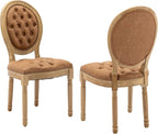 French Country Dining Chairs Set of 2,Farmhouse Upholstered Dining Room Chairs with Tufted Round Back&Solid Leg,PU Leather Kitchen Side Chairs for Kitchen/Bedroom/Dining Room,Tan