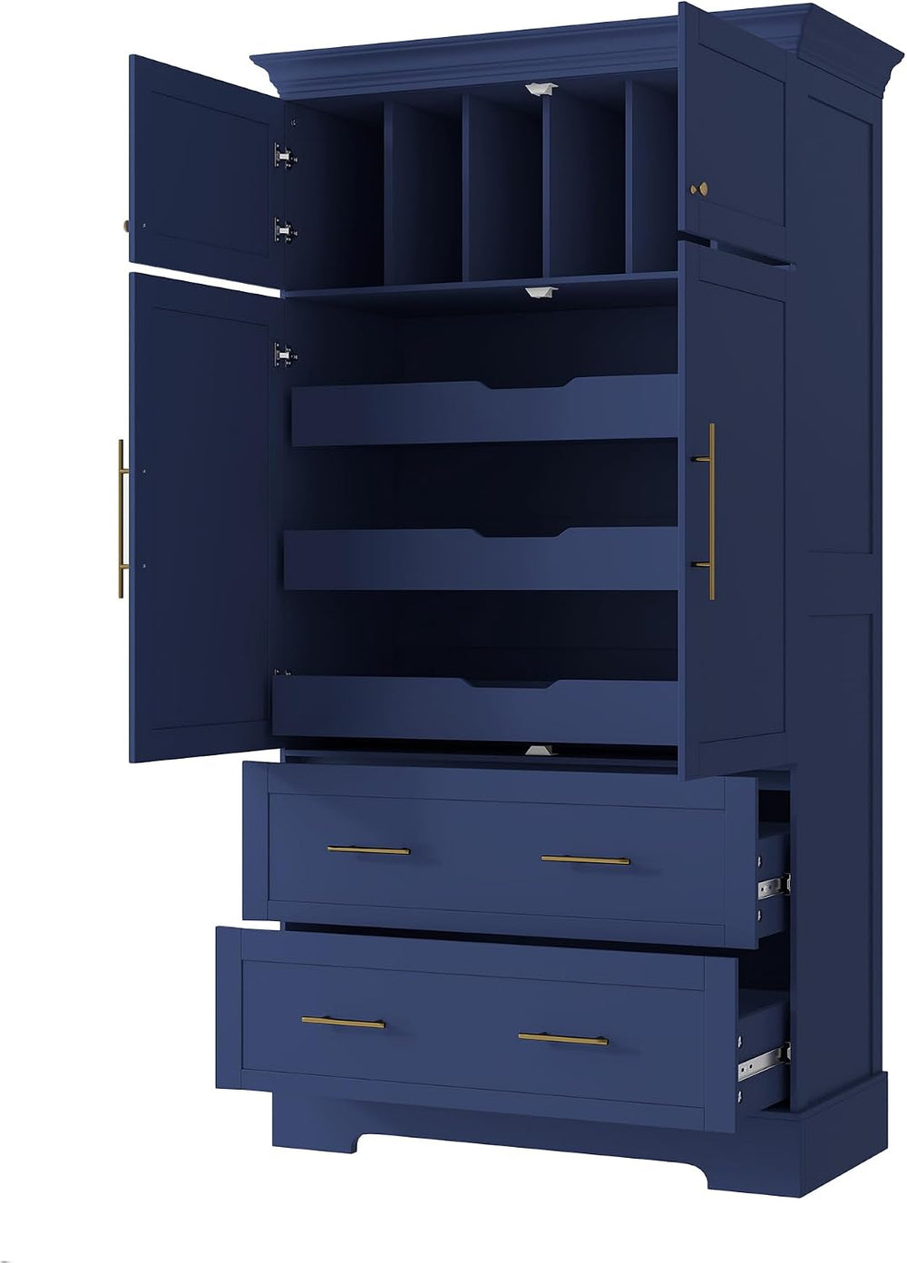 Farmhouse Kitchen Pantry Cabinet, Tall Freestanding Cupboard with Pull-Out Tr...