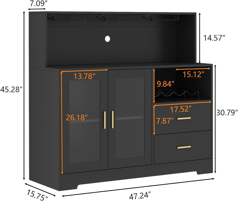 Bar Cabinet for Home with LED Light,Coffee Bar Cabinet w/ Wine & Glass Ra...