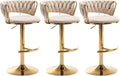 Riknuxi Velvet Bar Stools Set of 3, Counter Height Barstools with Low Back, Gold Swivel Bar Stool for Kitchen Island, Pub (Beige)