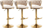 Riknuxi Velvet Bar Stools Set of 3, Counter Height Barstools with Low Back, Gold Swivel Bar Stool for Kitchen Island, Pub (Beige)