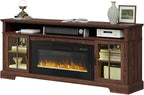 70" Farmhouse TV Stand with 36" Fireplace for TVs up to 80", Media Entertainment Center with Adjustable Shelves and Large Storage Cabinets, for Living Room, Brown & Black